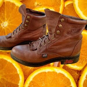 Justin Women's L0902 Brown Leather Roper Work‎ Boots, Size 9B, Ankle Boots